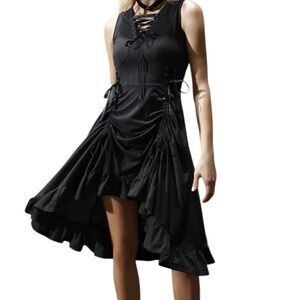 Scarlet Darkness Steampunk Goth High Lo Lace-Up Drawstring Black Dress Victorian